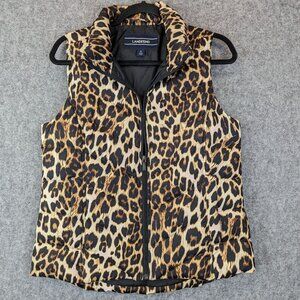 Lands' End Women's Small Puffer Vest Leopard Cheetah Animal Print Insulated